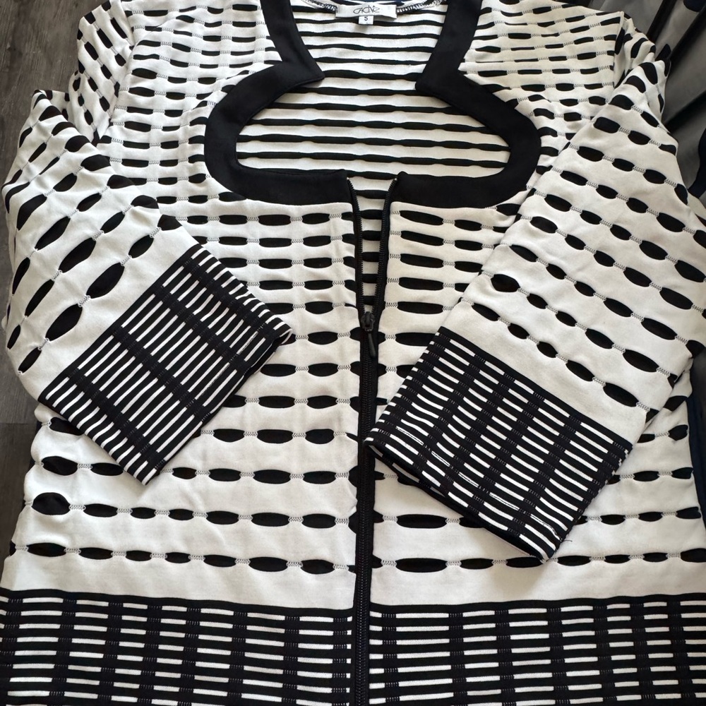 Caché Black and White Striped Top